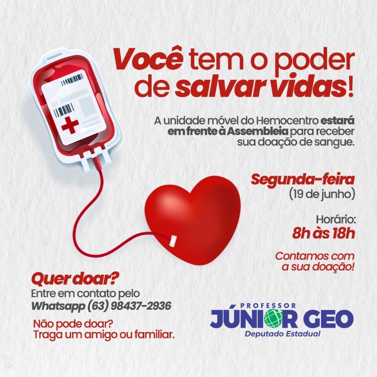 Deputado Professor Júnior Geo convida servidores da Aleto e população para doação de sangue