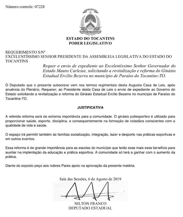 Nilton Franco, deputado que apoia o esporte, solicitou ao governo reforma de Ginásio de Paraíso