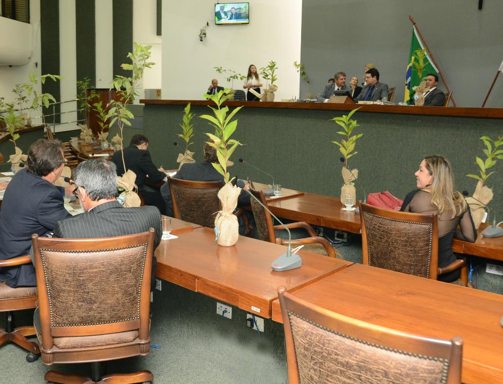 Deputada Luana Ribeiro distribui mudas aos parlamentares em comemoração ao dia da árvore