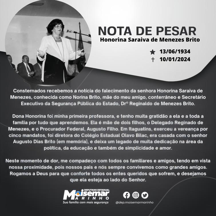 Nota de Pesar Dona Honorina