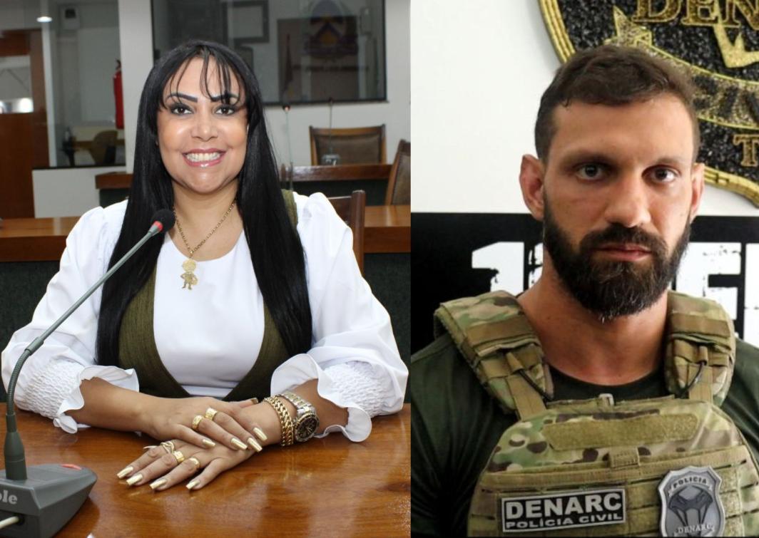 Professora Janad Valcarei e delegado Thyago Bustorff