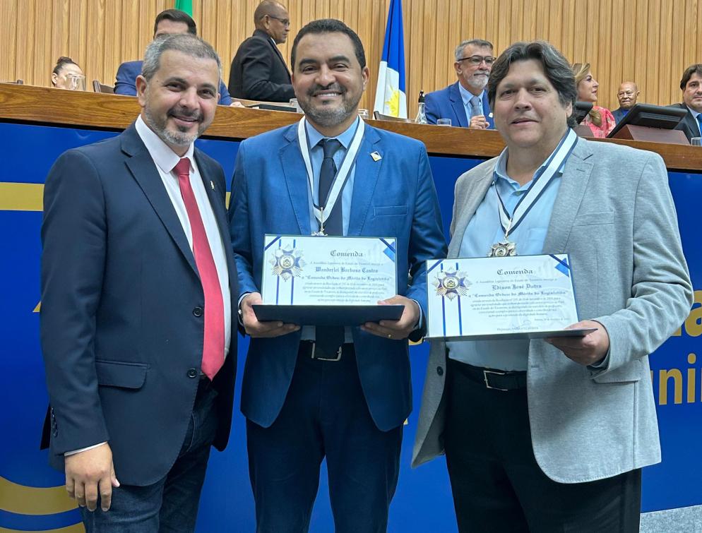 Deputado Wiston Gomes ao lado do governador Wanderlei Barbosa e Edson Tabocão  